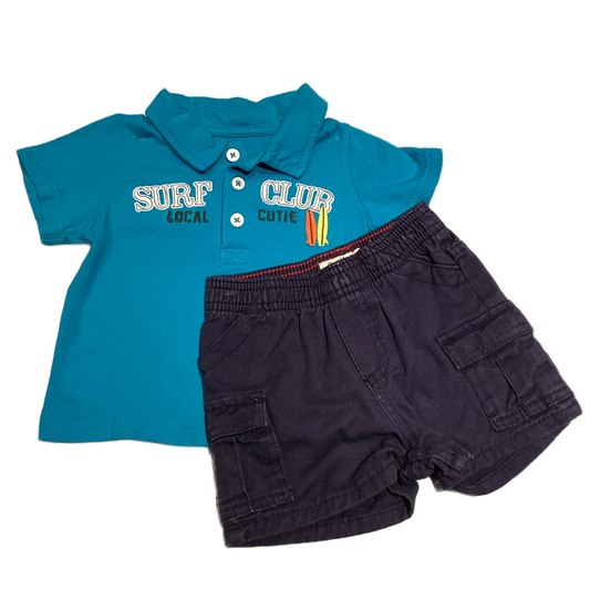 6-9 Boys Carter's Dark Turquoise Polo Surf Club Polo shirt, Navy Cargo Shorts
