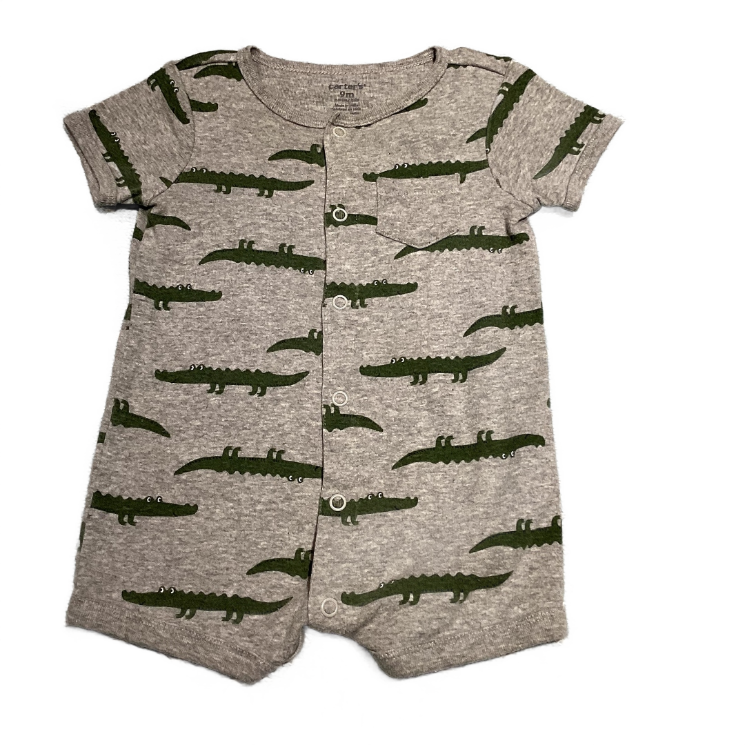 6-9 Boys Carter's Gray Button Down One Piece with Crocodiles