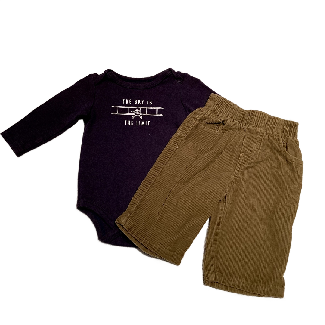 6-9 Boys HB Navy The Sky is the Limit Long Sleeve Onesie, Wonder Kids Olive Corduroy Pants