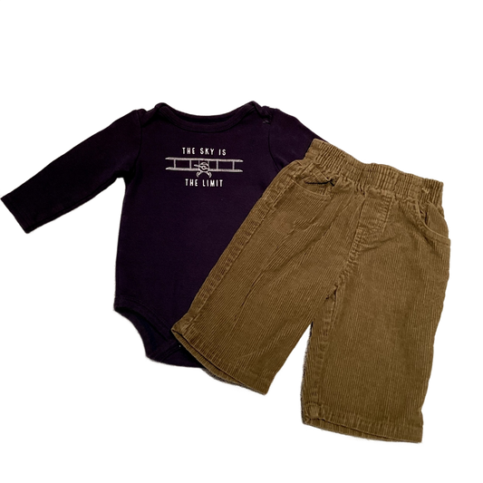 6-9 Boys HB Navy The Sky is the Limit Long Sleeve Onesie, Wonder Kids Olive Corduroy Pants