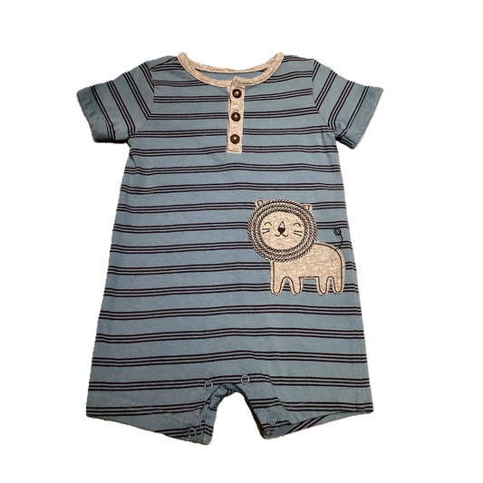 6-9 Boys Just One You Country Blue Striped Romper w/Lion