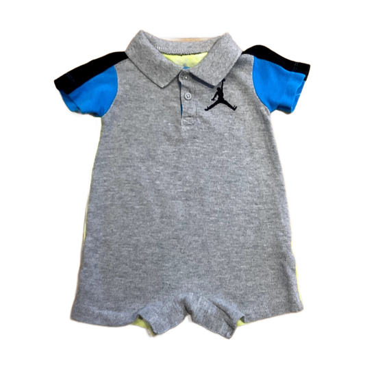 0-3 Boys Jordan Gray, Blue, and Yellow Polo Onesie with Basketball Decal