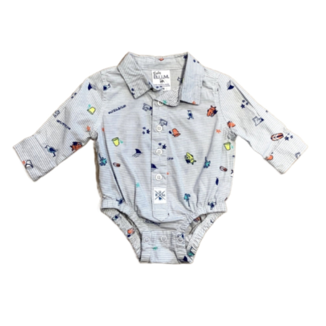 0-3 Boys Baby B.U.M. Beach Printed Polo Long-Sleeved Onesie