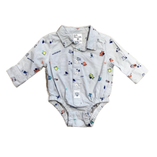 0-3 Boys Baby B.U.M. Beach Printed Polo Long-Sleeved Onesie