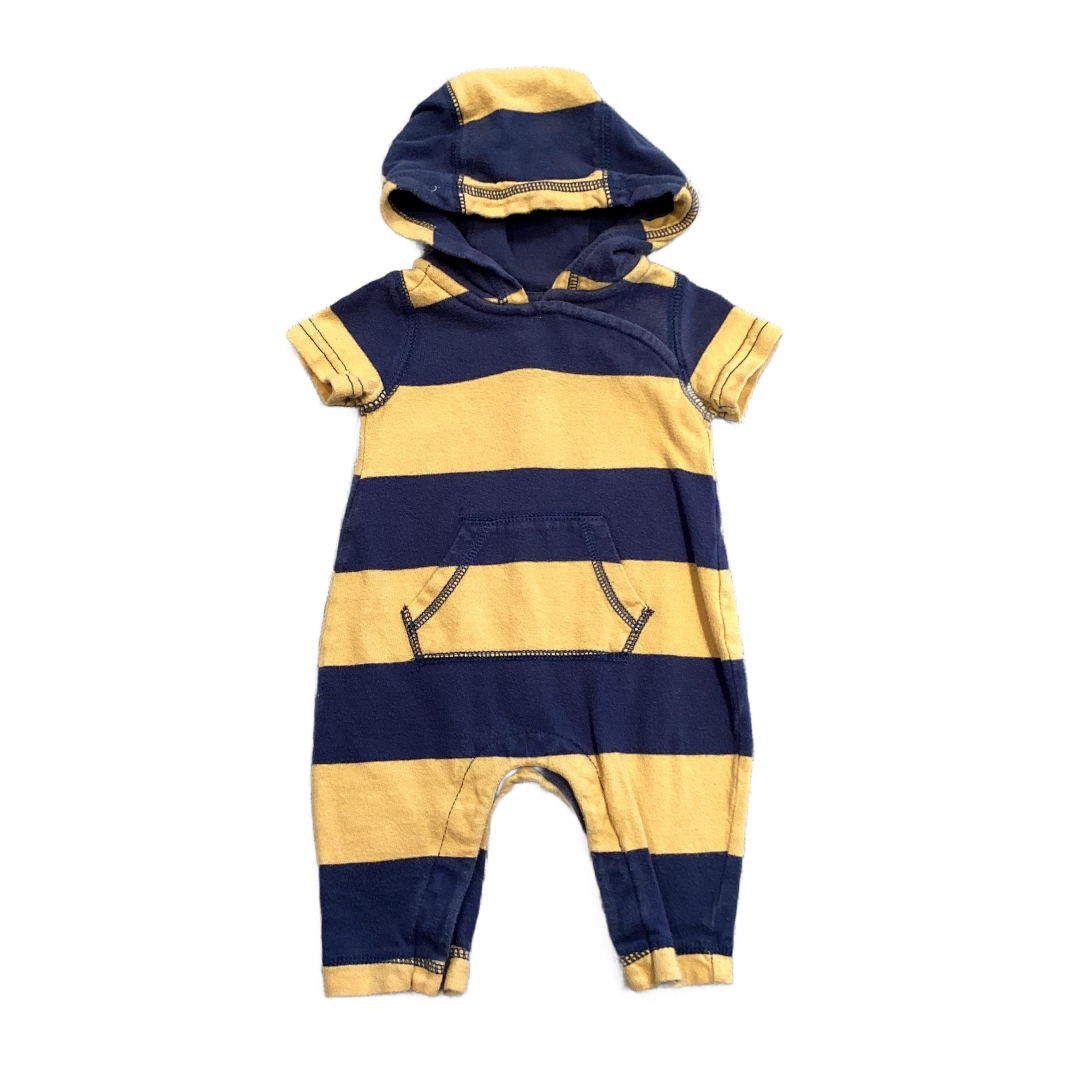 0-3 Boys Baby Gap Blue and Yellow Thick Striped One Piece with Hood