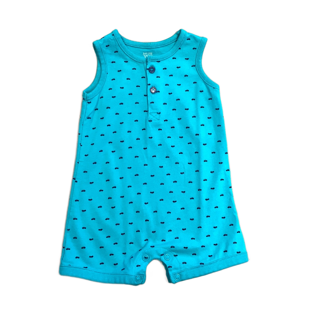 0-3 Boys Just One You Teal Car Printed Romper