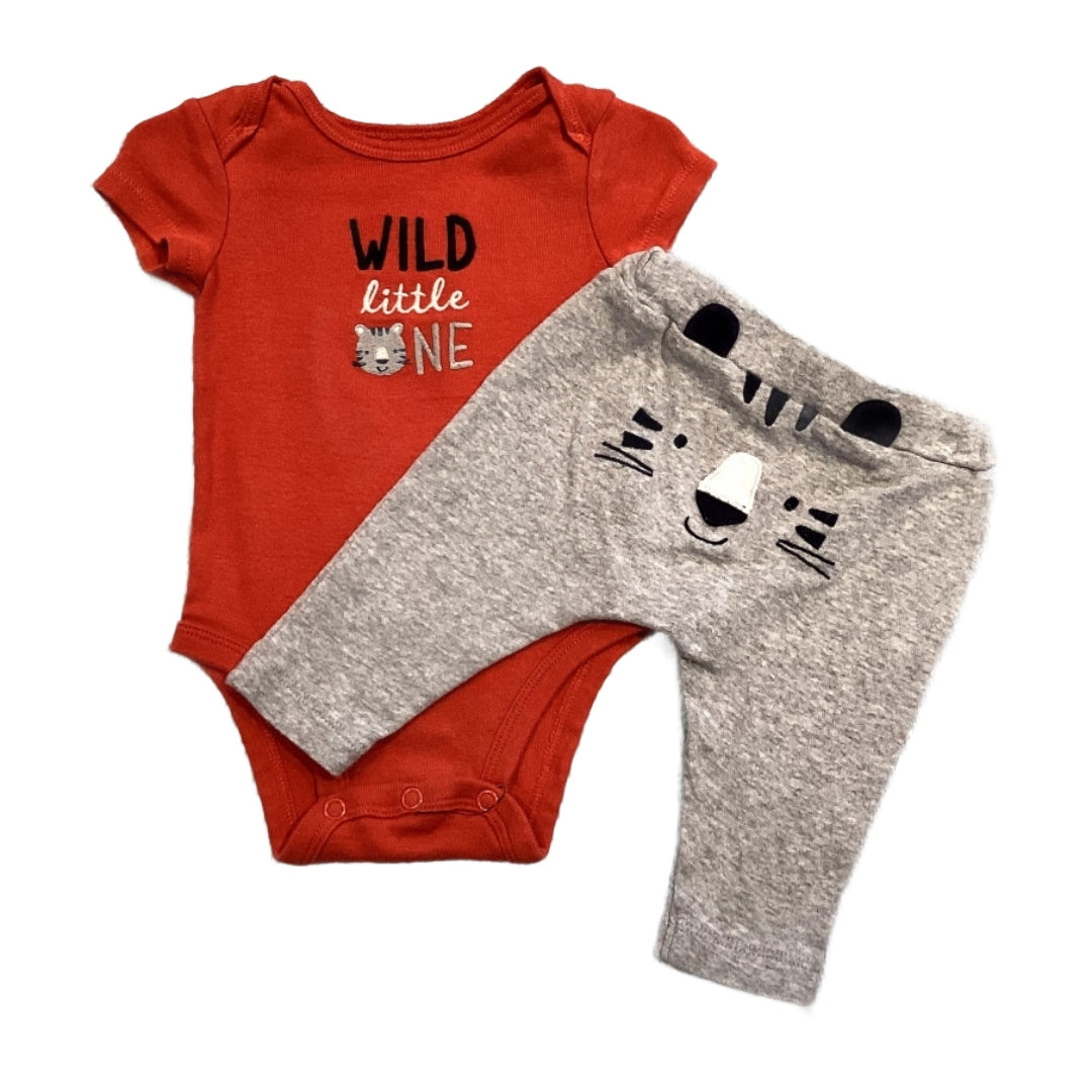 0-3 Boys Carter's Red Wild Little One Onesie with Matching Cat Leggings
