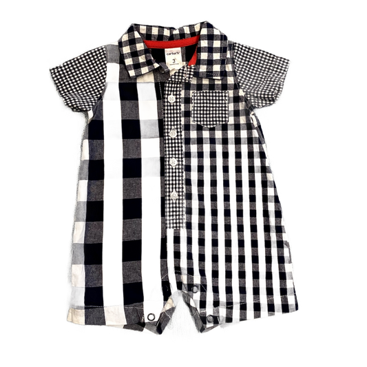 0-3 Boys Carter's Blue and White Multi-Print Plaid Polo Romper