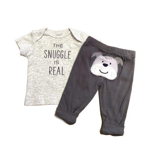 0-3 Boys Carter's The Snuggle Is Real T-Shirt, Carter's Gray Dog Leggings