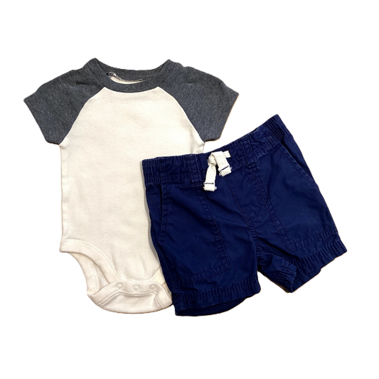 0-3 Boys Old Navy White and Gray Baseball Onesie, Carter's Navy Blue Cargo Shorts