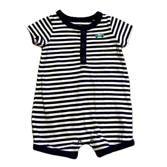 0-3 Boys Just One You Navy and White Striped Romper