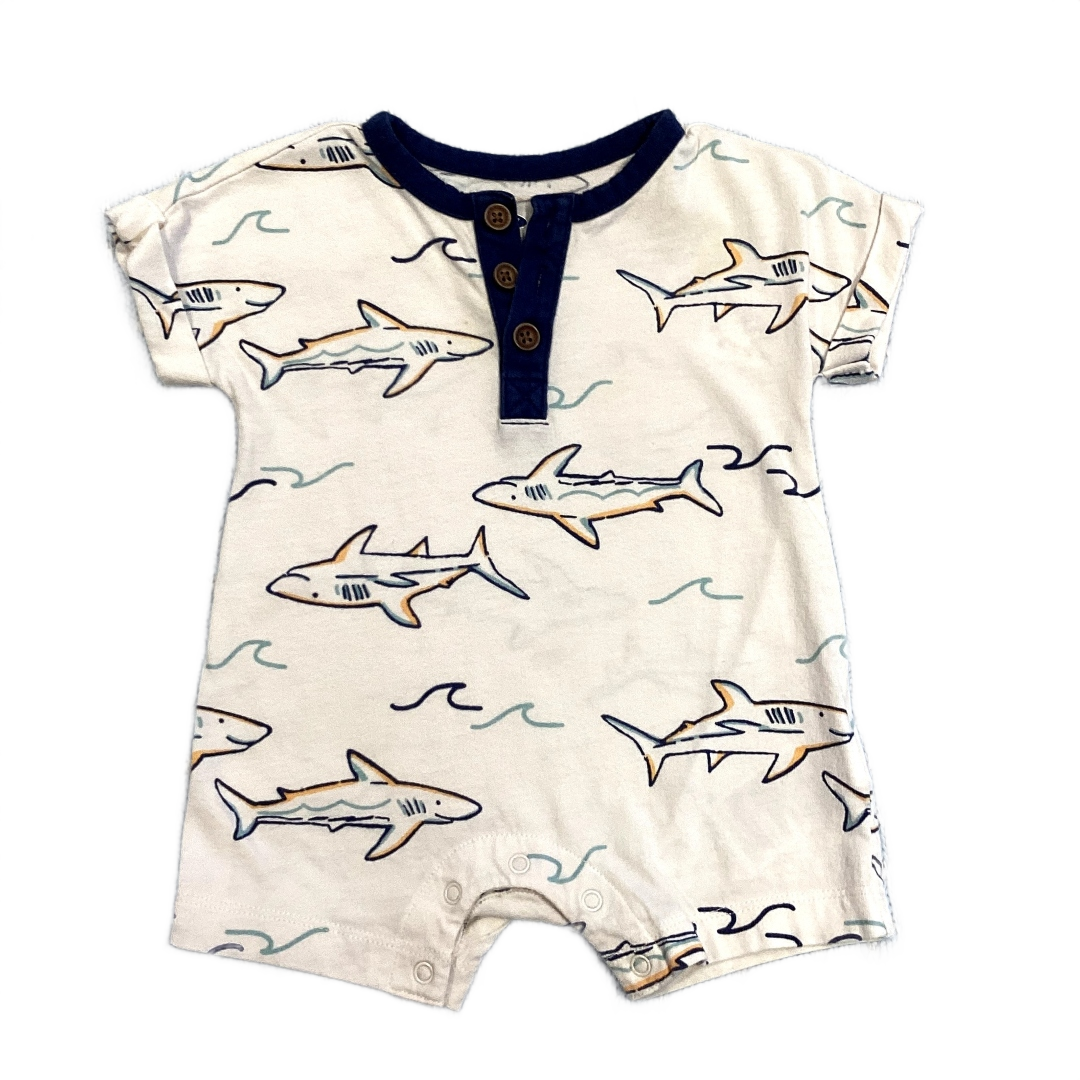 0-3 Boys Old Navy White and Blue Short Sleeved Shark Romper