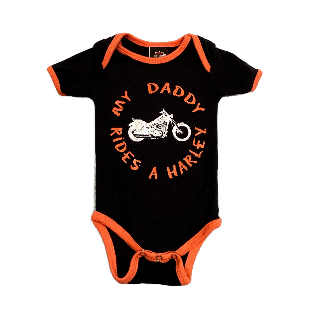0-3 Boys Harley Davidson My Daddy Rides A Harley Short Sleeved Onesie