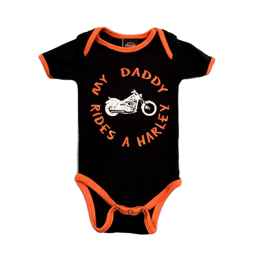 0-3 Boys Harley Davidson My Daddy Rides A Harley Short Sleeved Onesie