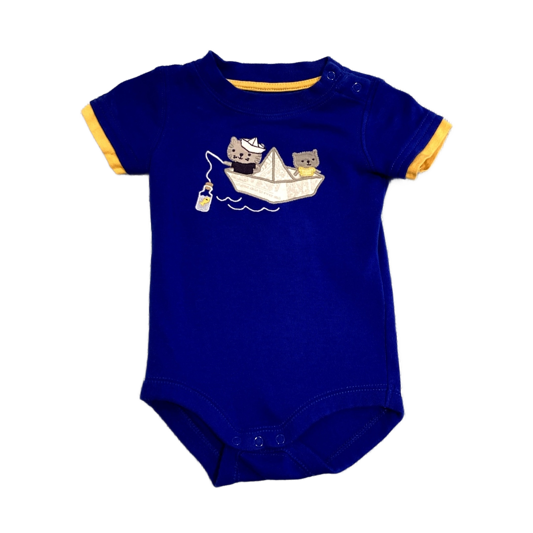 0-3 Boys Gymboree Blue and Yellow Boating Cats Onesie