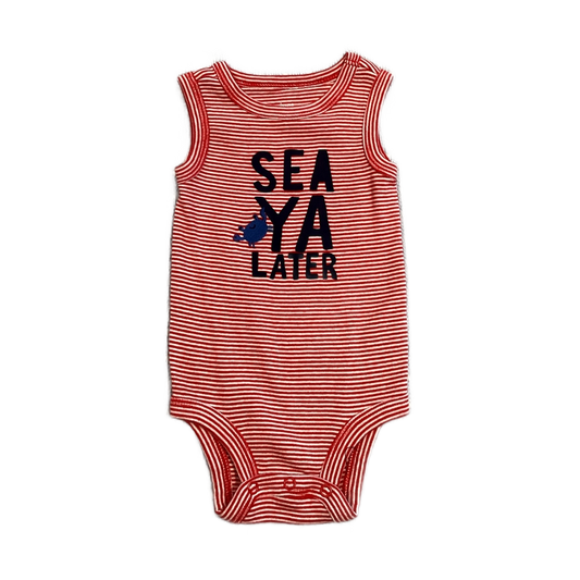 0-3 Boys Just One You Red and White Sea Ya Later Tank Top Onesie