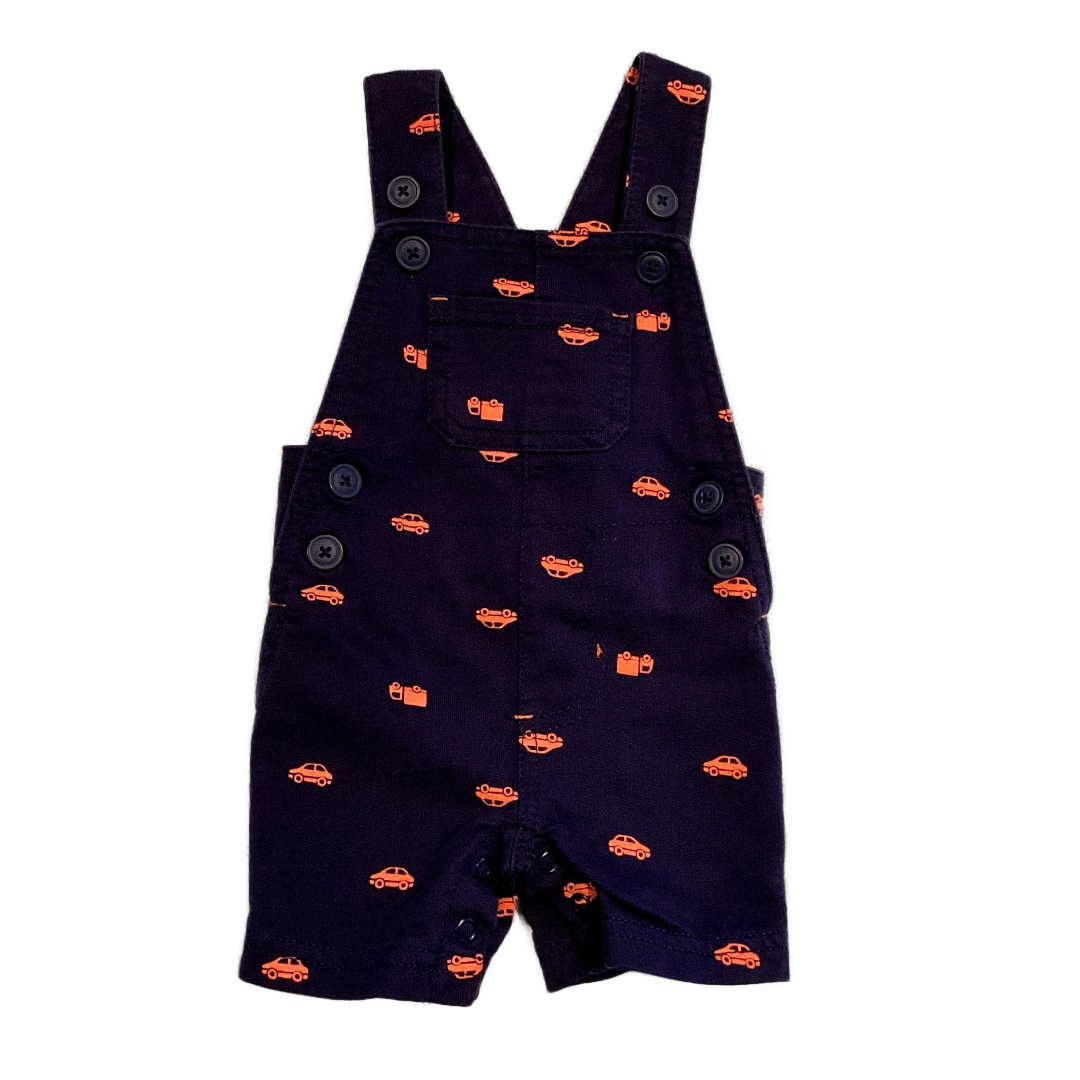 0-3 Boys Carter's Navy Blue Overalls with Orange Car Patterns