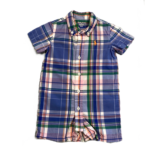 0-3 Boys Ralph Lauren Multi-Colored Plaid Button Down Romper