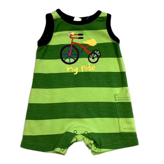 0-3 Boys Circo My Ride Green Striped Romper with Bike