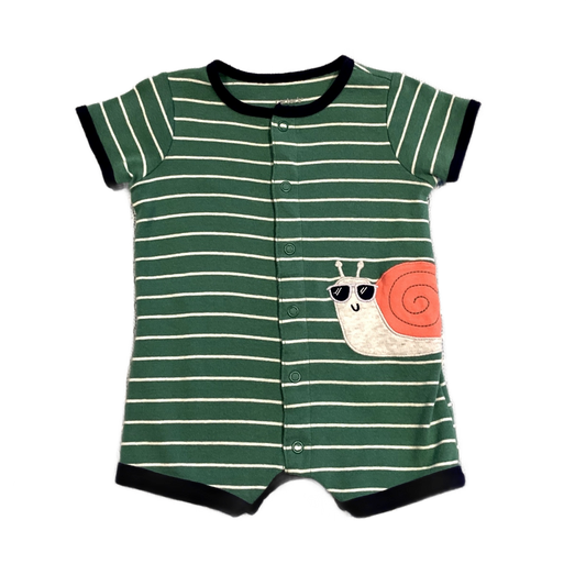 0-3 Boys Carter's Dusty Green and Navy Blue Snail Romper