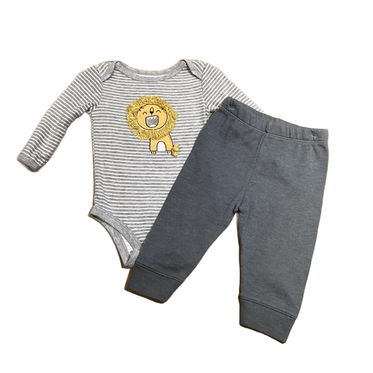 3-6 Boys Just Born Gray and White Striped Lion Onesie with 3D Fur, Cloud Island Gray Leggings