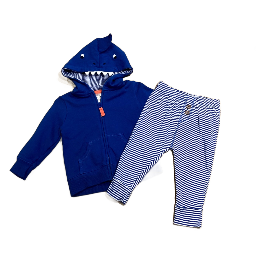 3-6 Boys Carter's Blue Shark Zip Sweatshirt with Shark Hood, Simple Joys Blue and White Striped Leggings