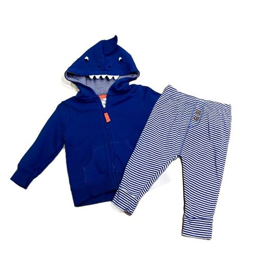 3-6 Boys Carter's Blue Shark Zip Sweatshirt with Shark Hood, Simple Joys Blue and White Striped Leggings