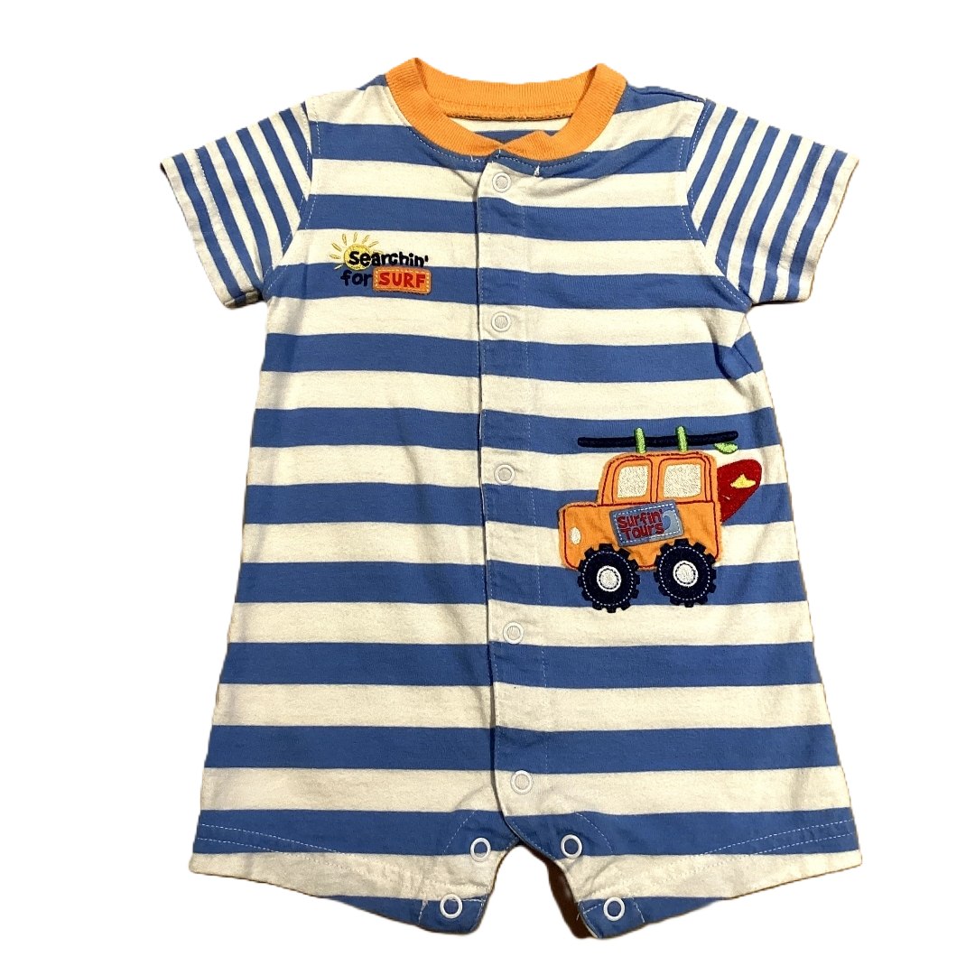 3-6 Boys Just One You Blue and White Striped Onesie with Surf Decals