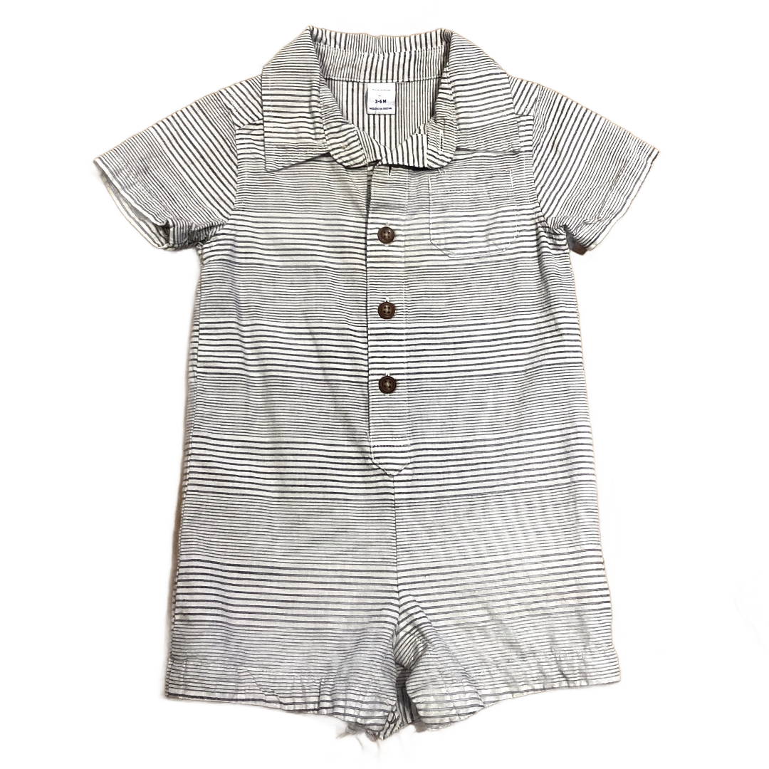 3-6 Boys Old Navy Gray and White Striped Collared Onesie