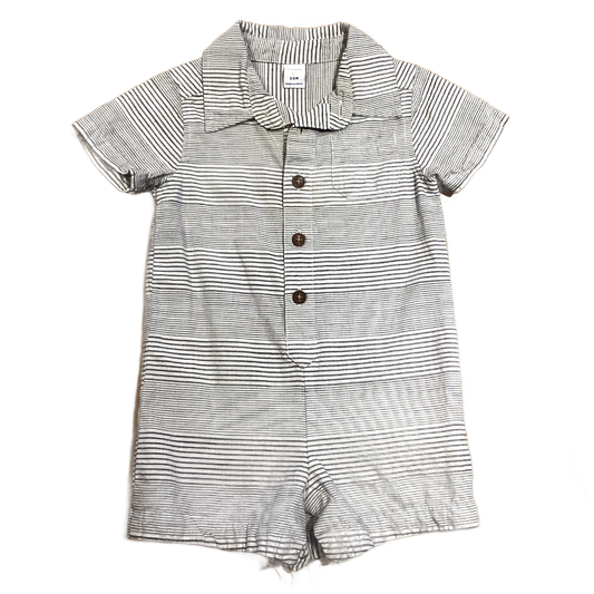 3-6 Boys Old Navy Gray and White Striped Collared Onesie