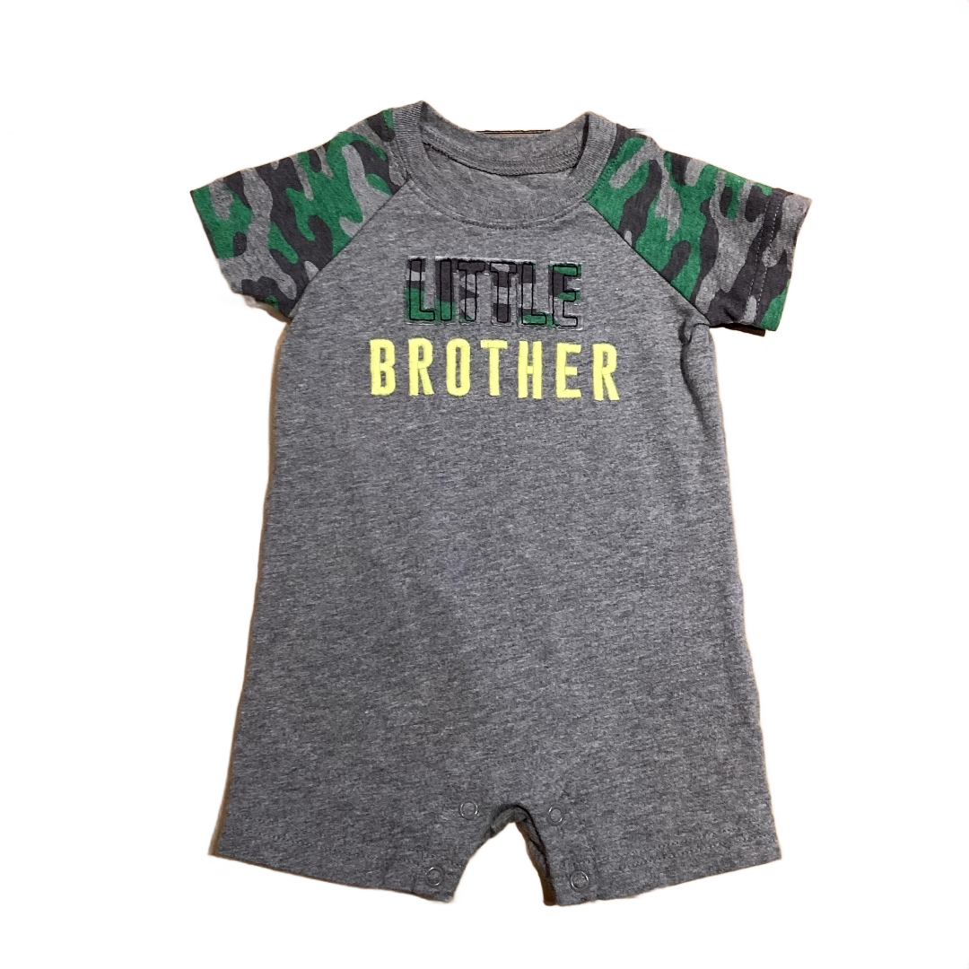 3-6 Boys Child of Mine Gray Little Brother Camo Onesie