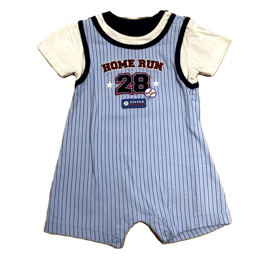 3-6 Boys Just One Year Blue Striped Home Run Overalls with Built In T-Shirt