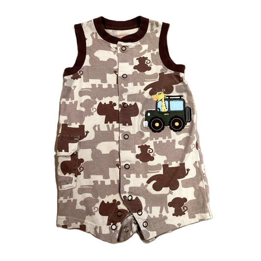3-6 Boys Carter's Brown and Tan Tanktop Onesie with Pocket On The Side and Safari Decal