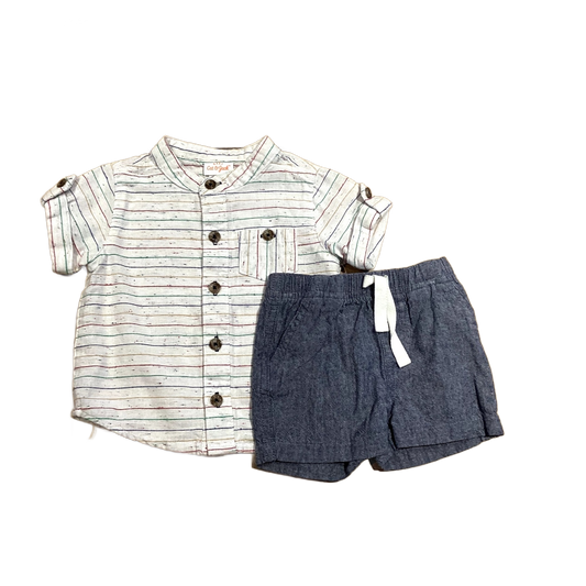 3-6 Boys Cat & Jack Multi Colored Striped Button Down Top, Just One You Denim Cloth Shorts