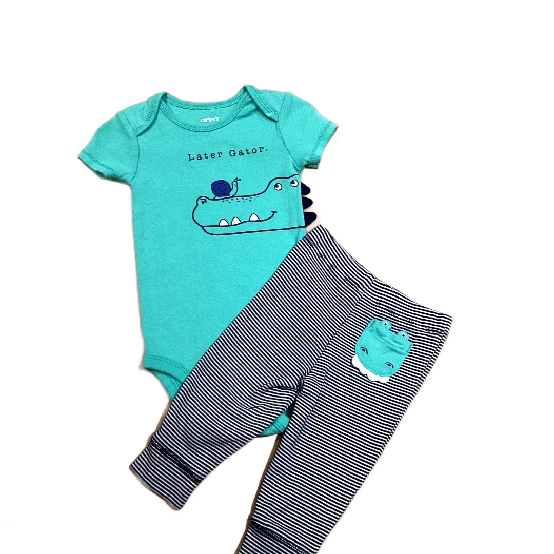 3-6 Boys Carter's Teal Green Later Gator Onesie with Matching Leggings