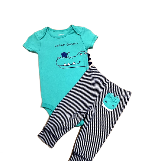 3-6 Boys Carter's Teal Green Later Gator Onesie with Matching Leggings