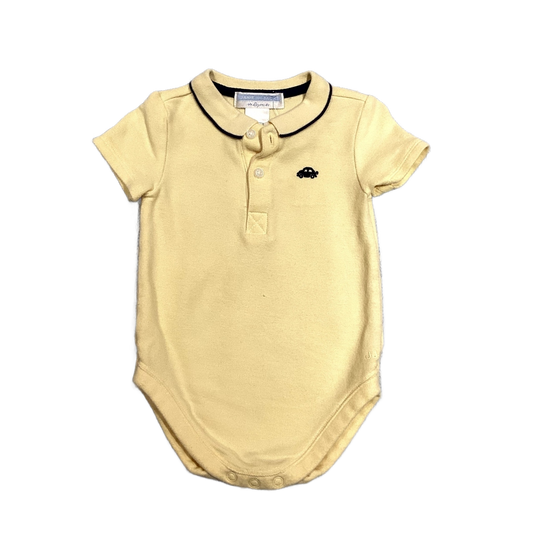 3-6 Boys Janie and Jack Pastel Yellow Collared Polo Onesie with Car Decal