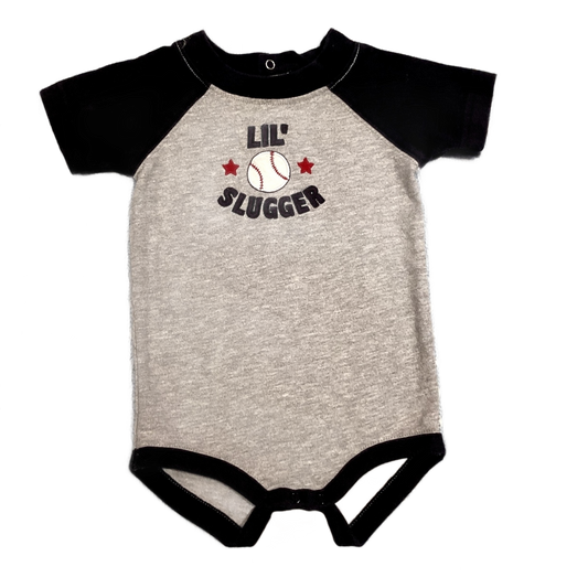 3-6 Boys Gymboree Lil Slugger Gray and Navy Blue Onesie