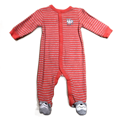 3-6 Boys Carter's Orange and Gray Striped Sleeper with Dog Decal