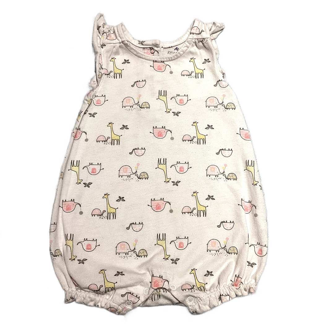6-9 Girls Kyle & Deena White Romper w/Elephants and Giraffes