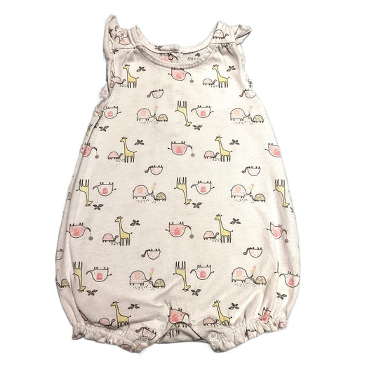 6-9 Girls Kyle & Deena White Romper w/Elephants and Giraffes