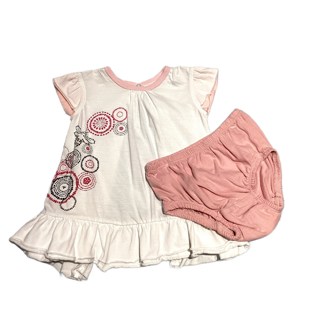 6-9 Girls Burts Bees off White Flutter shirt w/Spiral Detail, Matching Bloomers