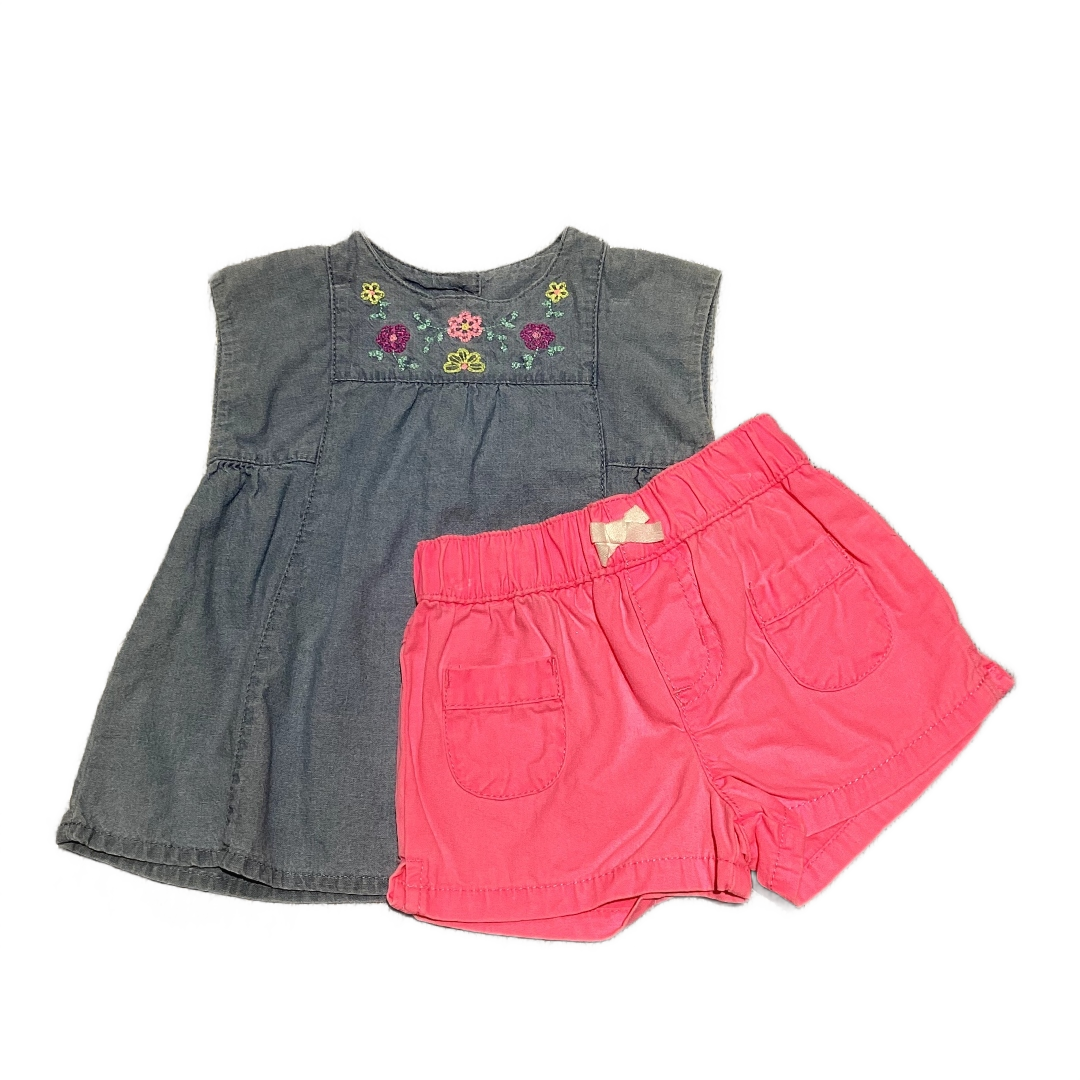 6-9 Girls Carter's Chambray Shirt w/Embroidered Neckline, Carter's Hot Pink Shorts