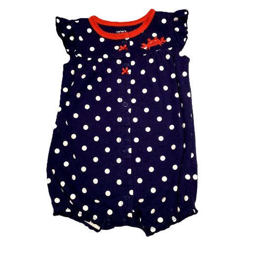 6-9 Girls Carter's Navy Romper w/Polka Dots and Crab
