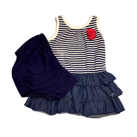 6-9 Girls The Children's Place Navy/White Stripe Shirt w/Ruffle Bottom and Bloomers