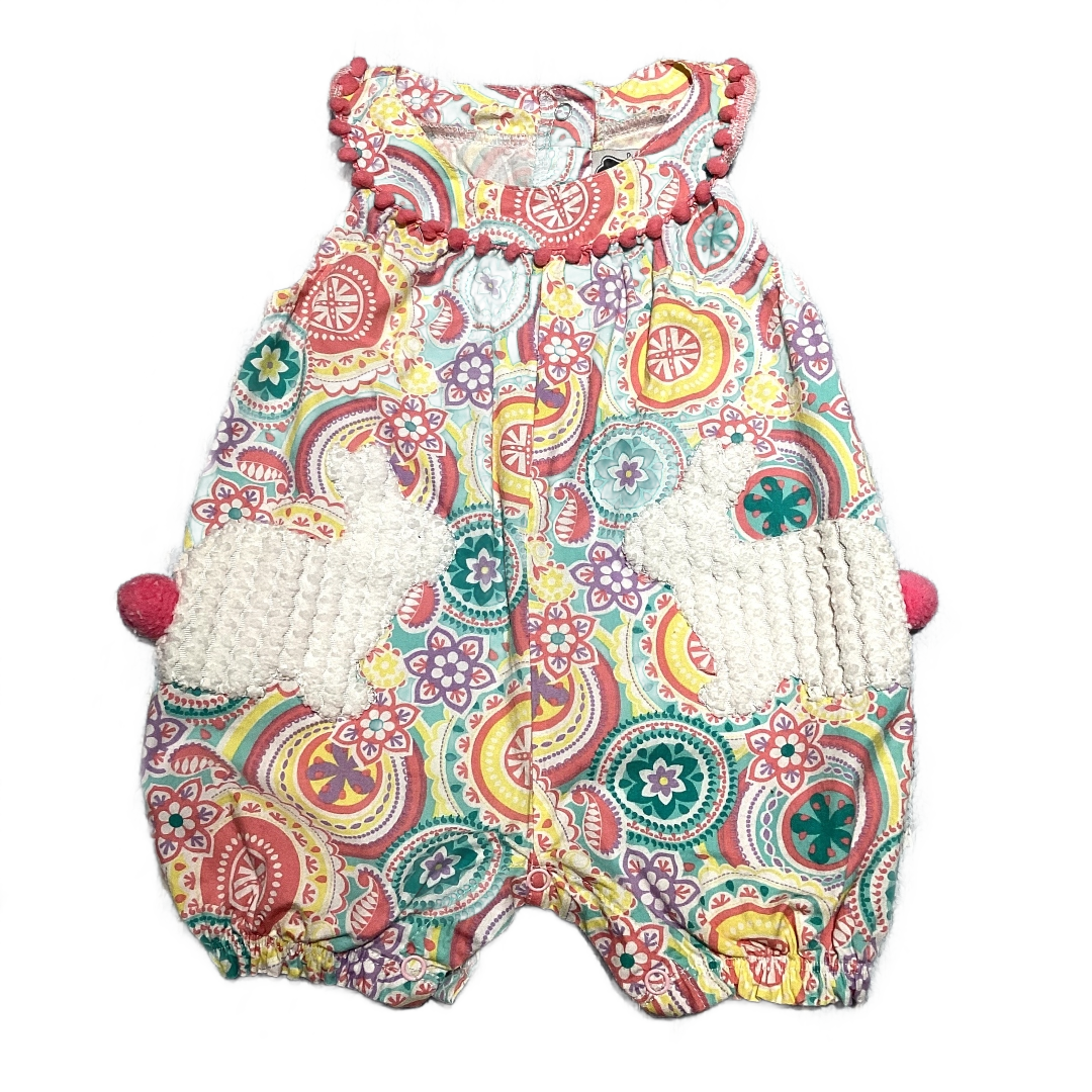 6-9 Girls Mudpie Pastel Mandala Romper w/Bunnies