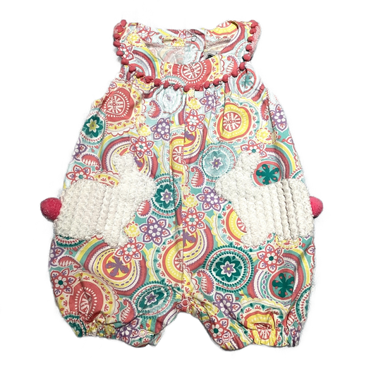 6-9 Girls Mudpie Pastel Mandala Romper w/Bunnies