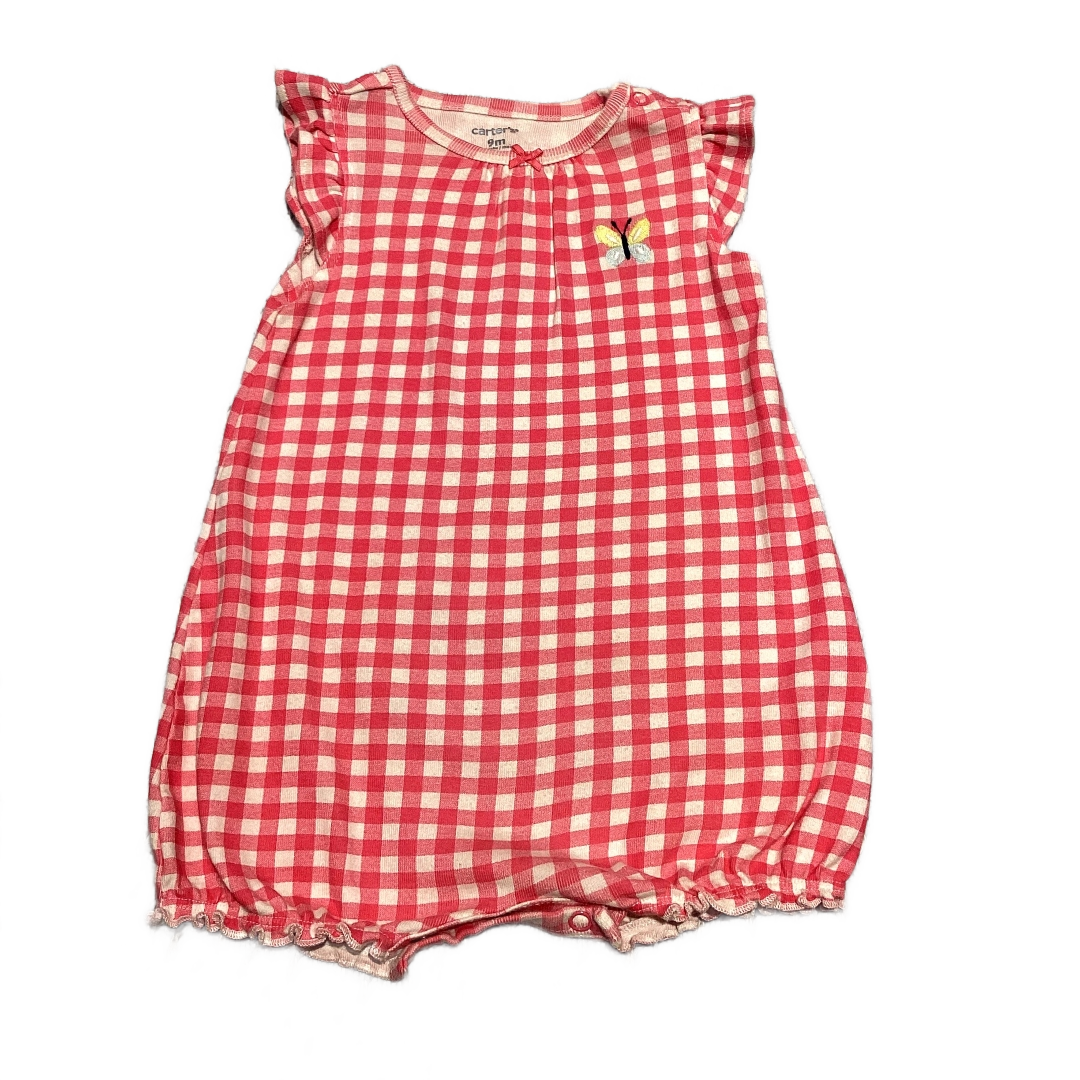 6-9 Girls Carter's Pink Gingham Romper w/Butterly and Frog Bottom