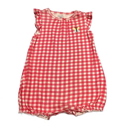 6-9 Girls Carter's Pink Gingham Romper w/Butterly and Frog Bottom