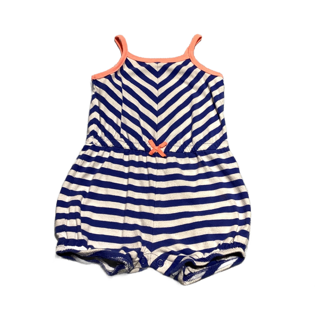 6-9 Girls Carter's Dark Periwinkle and Peach Chevron Stripe Sleeveless Romper